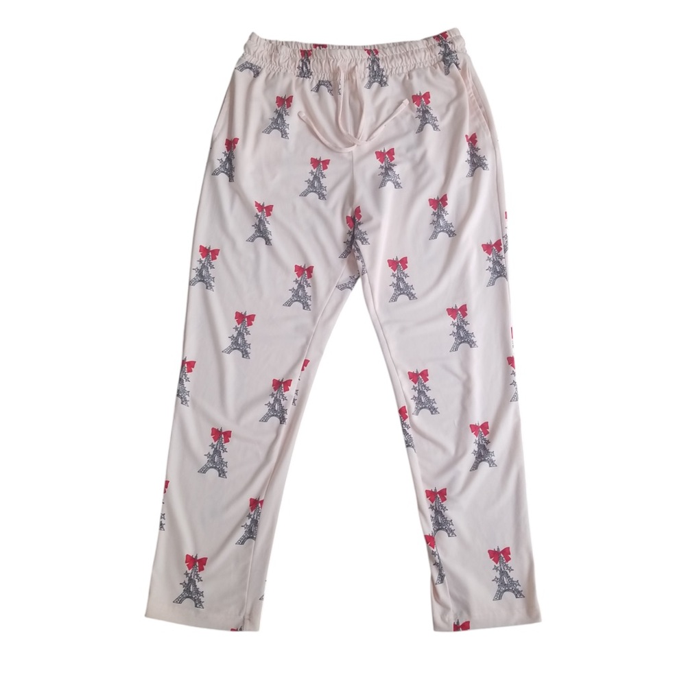 Tranquil & True Pink Eiffel Tower Print Pajama‎ Pants Size Large NWOT